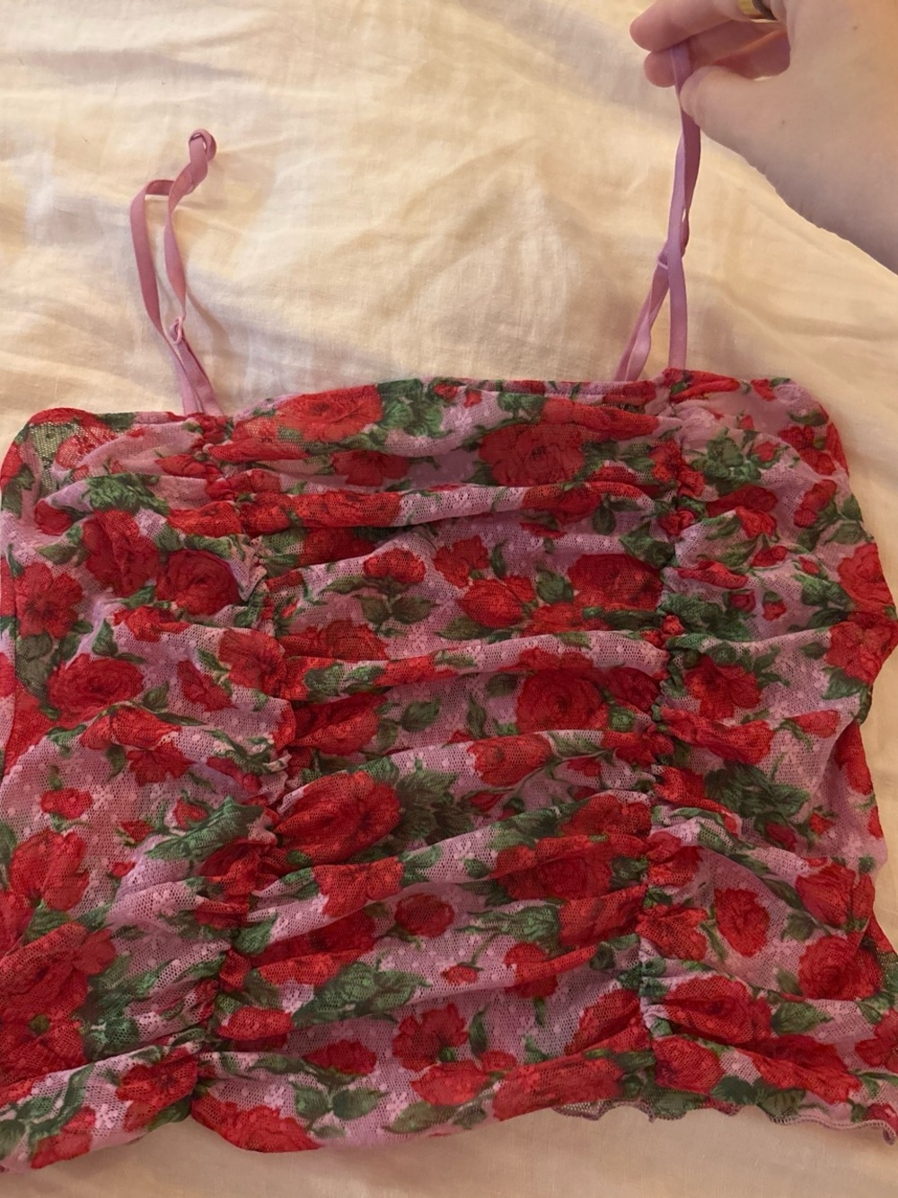 Only Hearts Pink Floral Lace Chemise with Red Roses